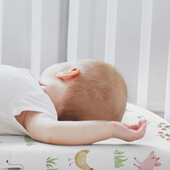 Sweet Jojo Designs bassinet sheet with watercolor sheep for breathable sleep.