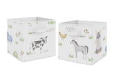 Sweet Jojo Designs farm bins watercolor print for stylish toy organization.