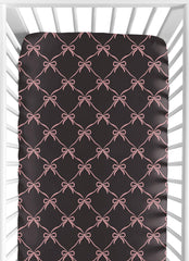 Sweet Jojo Designs fitted crib sheet with black and pink bows for a snug fit.