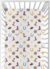 Sweet Jojo Designs fitted crib sheet in blue boho western print provides snug, secure sleep for babies
