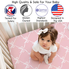Sweet Jojo Designs fitted crib sheet with elastic edge for secure, snug fit.