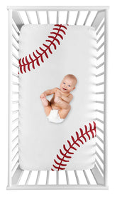 Sweet Jojo Designs fitted crib sheet with red and white baseball print for a cozy sleep space.