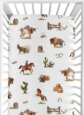 Sweet Jojo Designs fitted crib sheet with western cowboy print for a playful boy's nursery.
