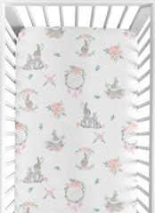 Sweet Jojo Designs crib sheet in woodland boho floral for a snug, gentle sleep surface.