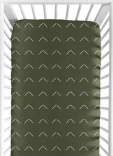 Sweet Jojo Designs green white boho arrow crib sheet with snug fit for standard cribs.