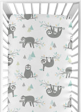 Sweet Jojo Designs Jungle Sloth fitted crib sheet offers a cozy jungle print for a calm nursery.