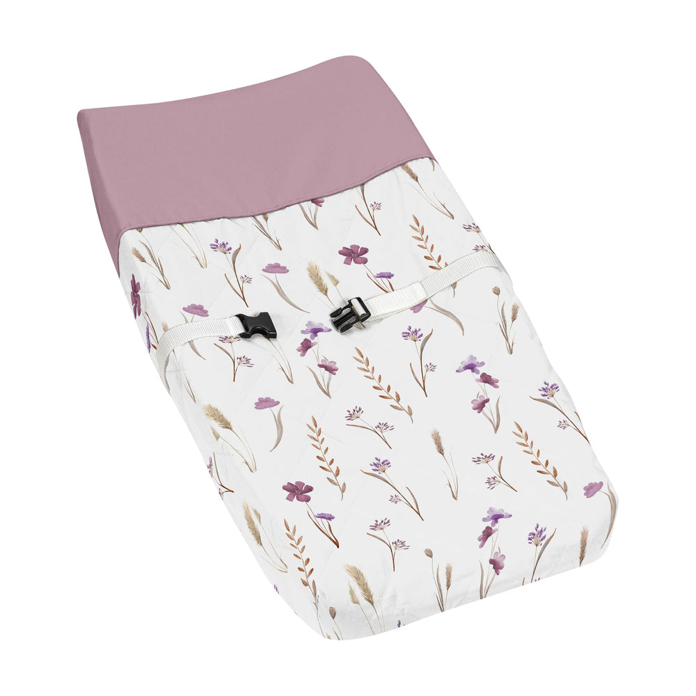 Sweet Jojo Designs lavender watercolor boho floral changing pad cover fits securely.