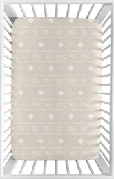 Sweet Jojo Designs mini crib sheet in boho aztec print ensures secure fit on portable cribs