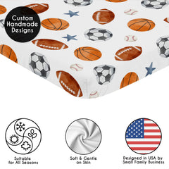Sweet Jojo Designs mini crib sheet featuring footballs for a lively nursery