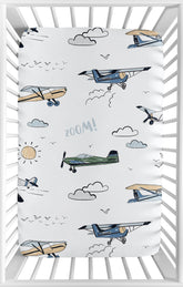 Sweet Jojo Designs mini crib sheet with vintage airplane print for snug sleep
