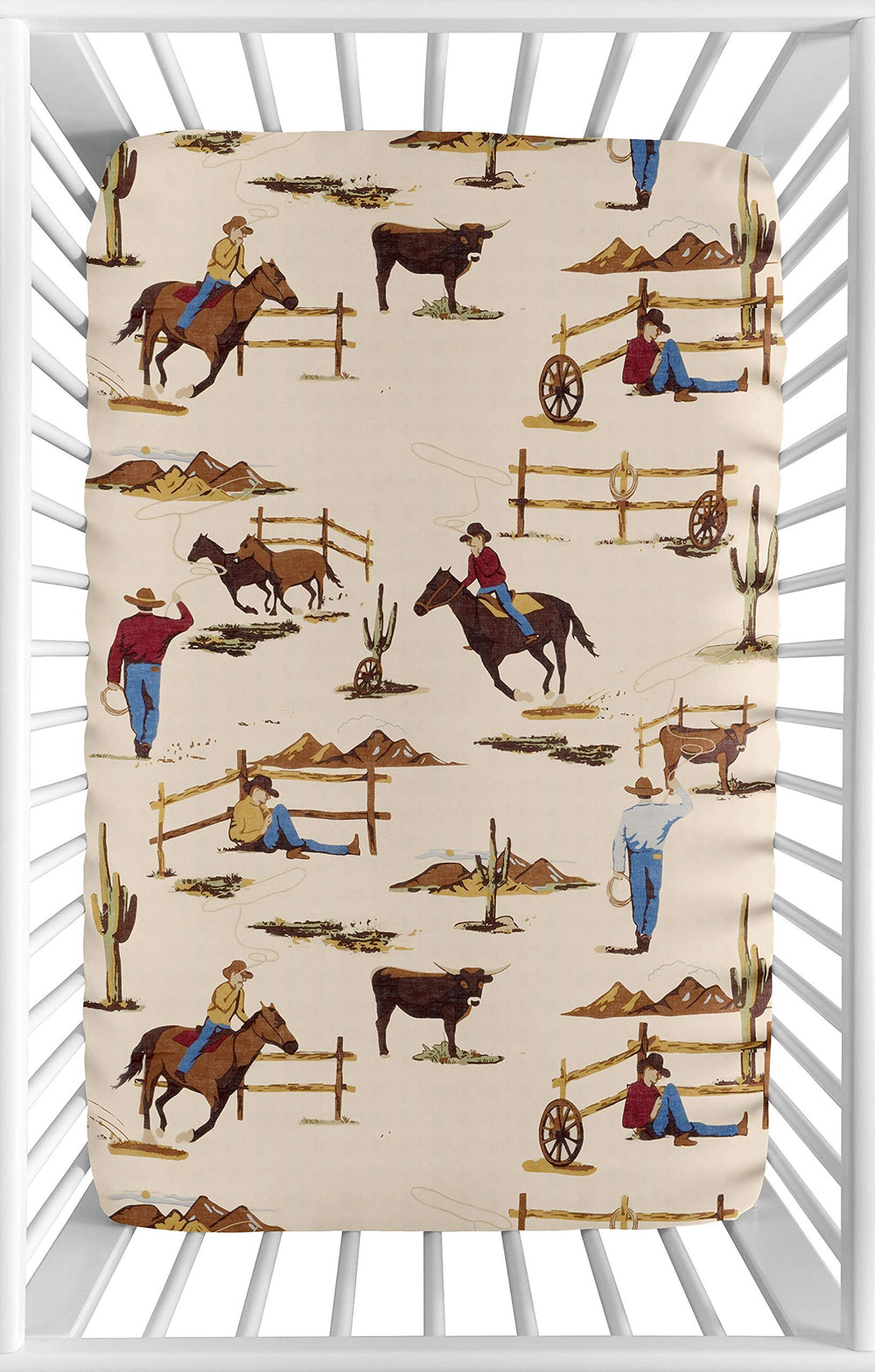 Sweet Jojo Designs mini crib sheet with western cowboy print for snug fit