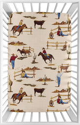 Sweet Jojo Designs mini crib sheet with western cowboy print for snug fit