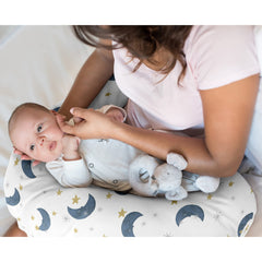 Sweet Jojo Designs navy-gold celestial pattern adds a gender-neutral touch to breastfeeding spaces for cozy feeding time.