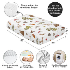 Sweet Jojo Designs neutral woodland theme crib sheet suitable for boys or girls.