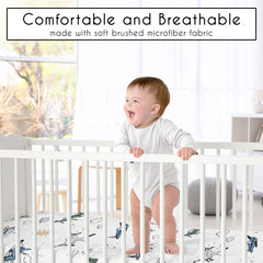 Sweet Jojo Designs green and blue mini crib sheet with airplanes for nursery decor