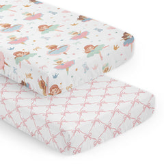 Sweet Jojo Designs pink bows print crib sheet for soft, snug sleep.