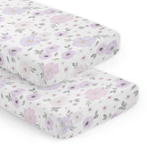 Sweet Jojo Designs purple grey boho floral crib sheet on standard crib, soft for delicate skin