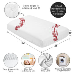 Sweet Jojo Designs elastic bottom edge demonstrates snug fit on standard cribs.