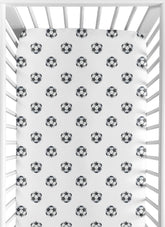 Sweet Jojo Designs soccer ball crib sheet closeup highlights print and soft feel
