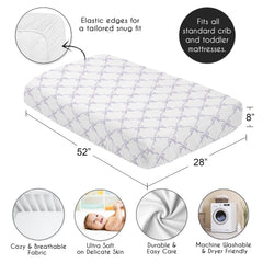 Sweet Jojo Designs USA-designed-by-moms collection highlights practical crib sheet craftsmanship.