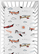 Sweet Jojo Designs vintage airplane crib sheet with soft microfiber for gentle sleep.