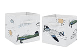 Sweet Jojo Designs storage cubes with vintage airplane print, handy for toy organization in a kid’s room.
