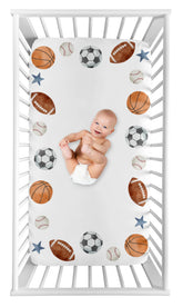 Sweet Jojo Designs vintage sports crib sheet close-up showing soft microfiber feel