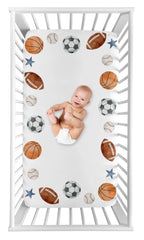 Sweet Jojo Designs vintage sports crib sheet close-up showing soft microfiber feel