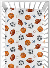 Sweet Jojo Designs vintage sports crib sheet with watercolor pattern for playful nurseries