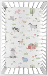 Sweet Jojo Designs watercolor farm animals print mini crib sheet; gentle on baby skin.