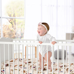 Close-up of the Western Cowgirl pattern on Sweet Jojo Designs crib sheet highlighting colors