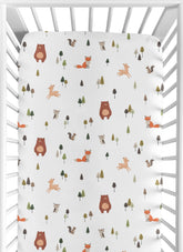 Sweet Jojo Designs woodland animals crib sheet in watercolor print for cozy nights.