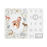 Sweet Jojo Designs woodland milestone blanket with forest animals for adorable monthly photos