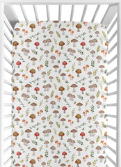 Sweet Jojo Designs Woodland Mushroom crib sheet full view with watercolor print for a gender-neutral nursery