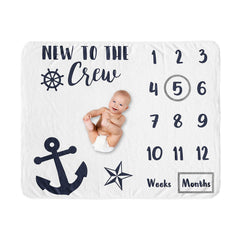 Sweet Jojo Designs nautical milestone blanket with anchors for adorable newborn photos