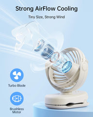 Sweetfull Mini Clip-on Fan battery life highlight, up to 11 hours of cooling.