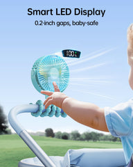 SWEETFULL stroller fan charging demonstrates long battery life and quick recharge.