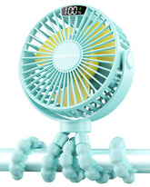SWEETFULL portable stroller fan display shows wind speed and battery life for easy control.
