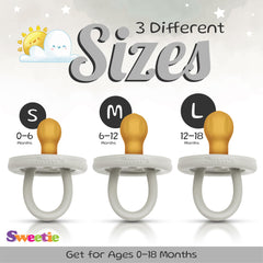 Sweetie rubber pacifier natural rubber material grey; eco-friendly choice with smooth texture for baby comfort.
