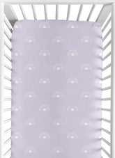 Sweet Jojo Designs lavender boho rainbow crib sheet for a calming nursery vibe