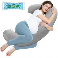 SweetSlubr C-shaped pregnancy pillow offering ergonomic full-body support for sleep