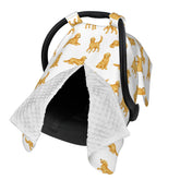 Sweety Baby Golden Retriever car seat cover with peekaboo opening for easy, disturbance-free baby checks.