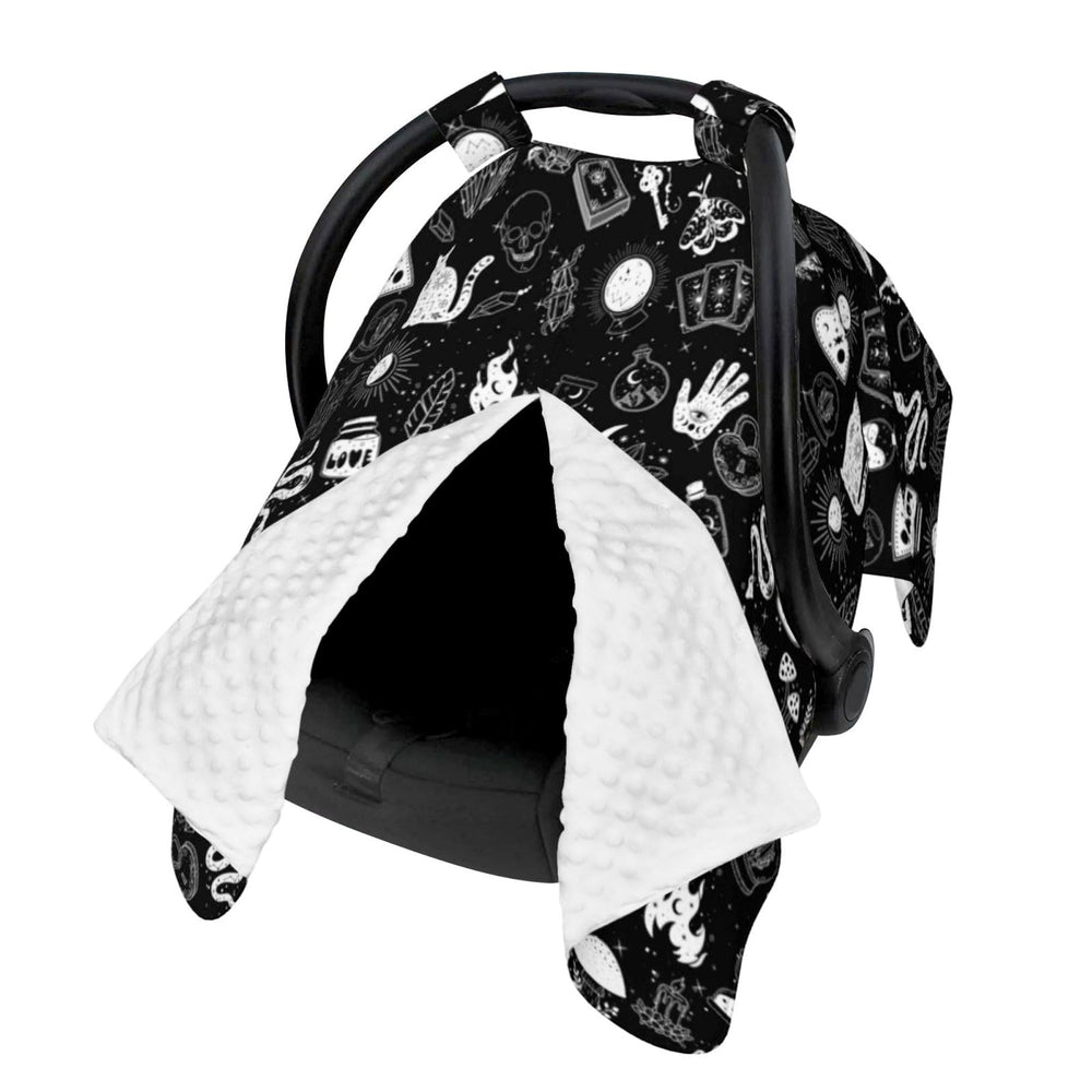 Sweety Baby Goth car seat cover with Peekaboo opening for easy checks on the go.