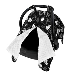 Sweety Baby Goth car seat cover with Peekaboo opening for easy checks on the go.