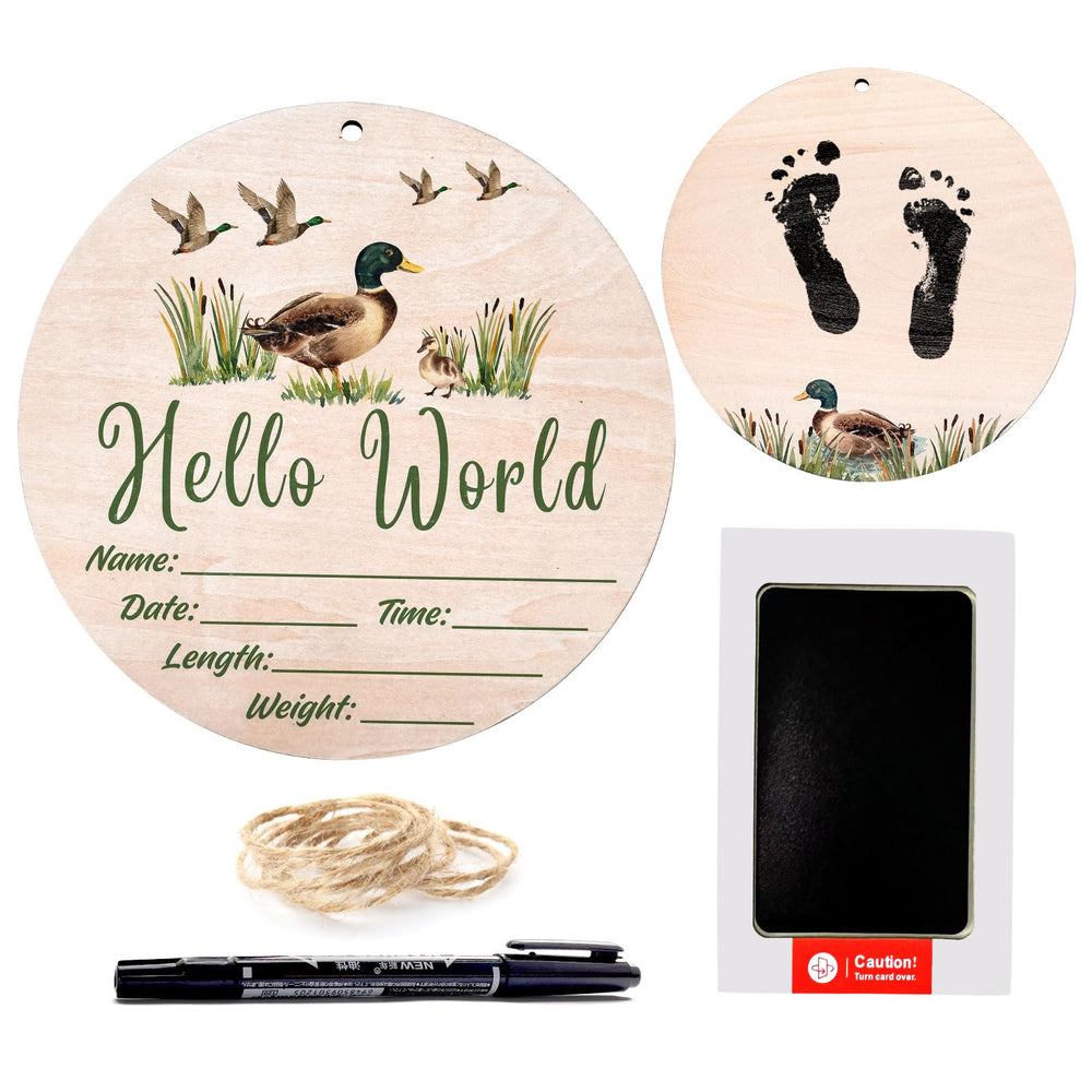 Sweety Baby mallard duck announcement sign close-up, ideal for newborn photo props.