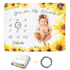 Sweety Baby Sunflower monthly blanket close-up shows ultra-soft flannel for newborn cuddles.