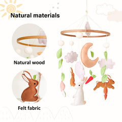 Sweety Baby woodland mobile cloud and mushroom design adds calming motion in nursery.