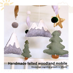 Sweety Baby Woodland Mobile uses soft felt elements for gentle visual interest.