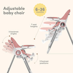 Sweety Fox high chair showing seven height positions to grow with your child