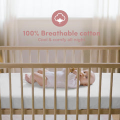 Soft jersey knit crib sheets provide breathable comfort for baby sleep.